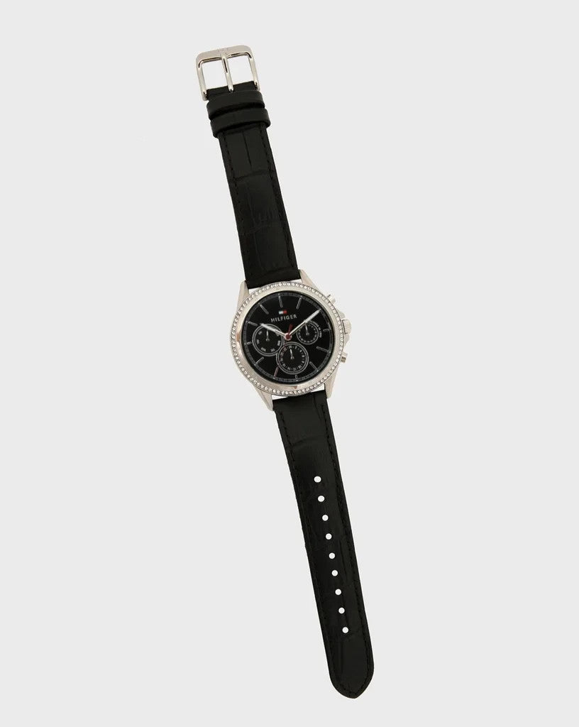 Tommy 1781981 Hilfiger Ari Diamonds Black Dial Leather Strap Watch for Women