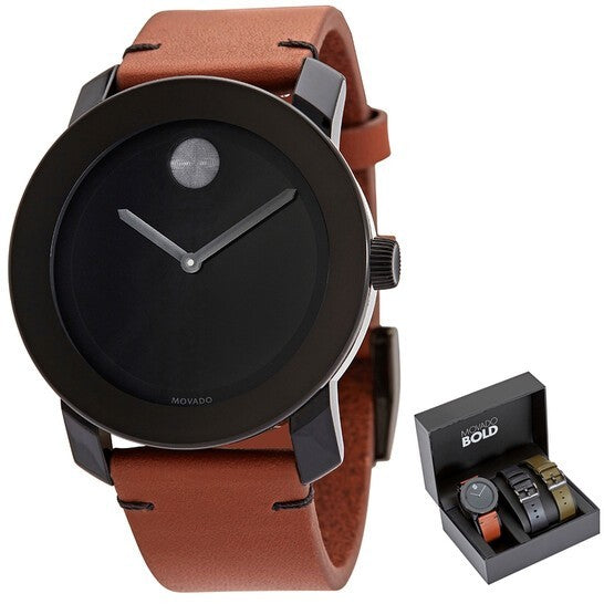 Movado BOLD TR90 Quartz Black Dial Men's Watch 3600600 Set New In Box