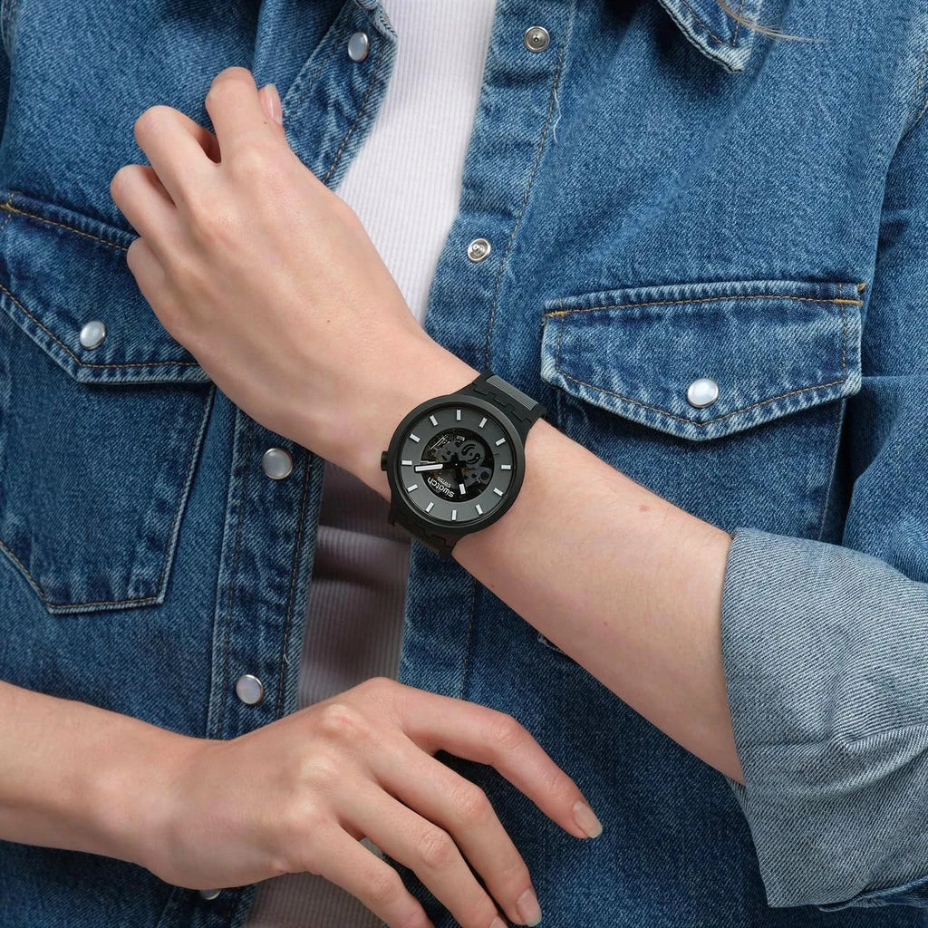 Stylish Black Unisex Automatic Waterproof Watch - Casual & Bold Design SB05311B