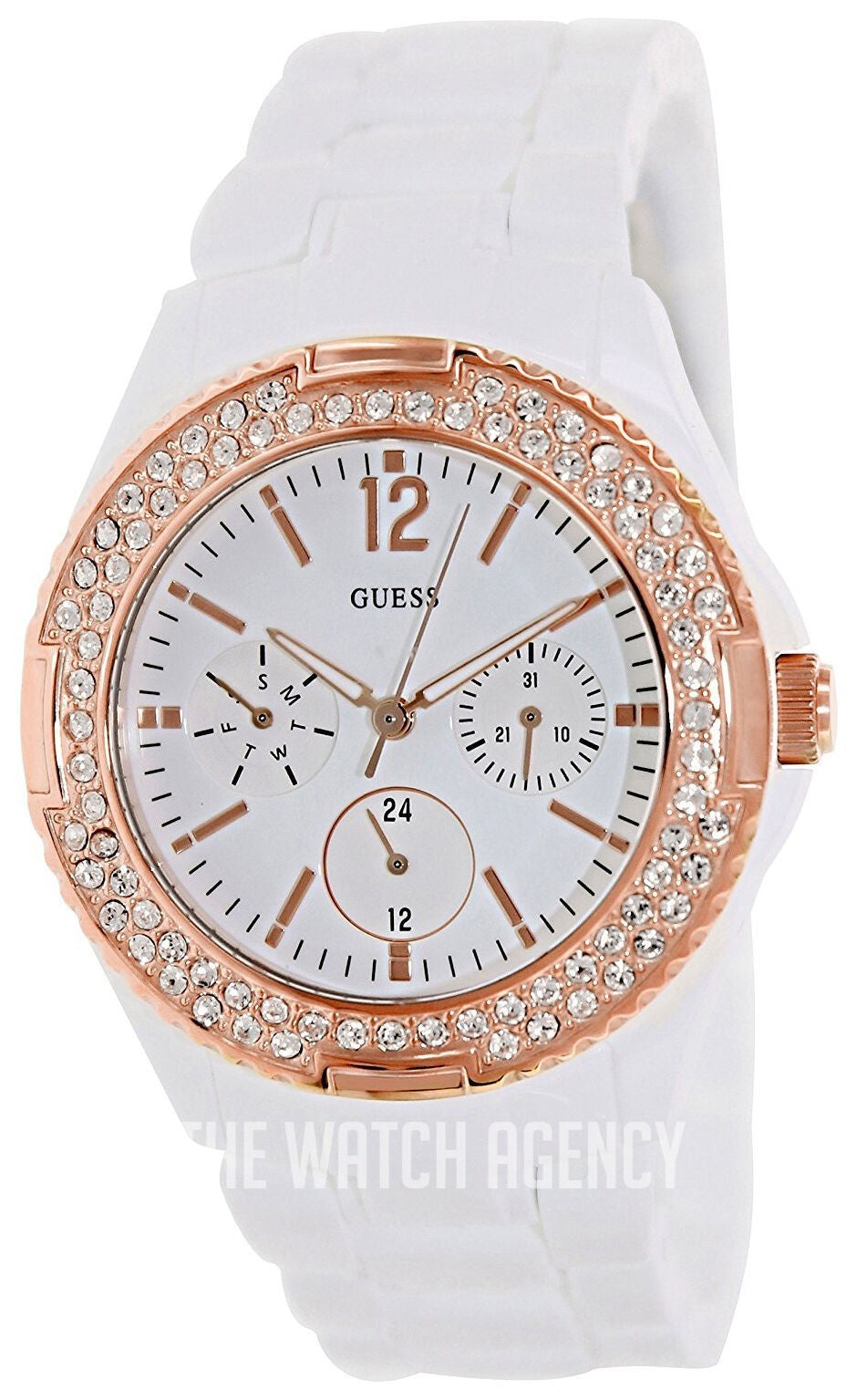 GUESS White Plastic Rose Gold-tone 3 dials Watch U0062L6 New 100% Authentic