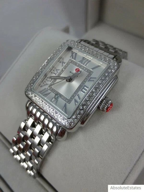 NEW Michele Deco Madison Mid 16 Silver Diamond Ladies Watch MWW06G000001 NIB