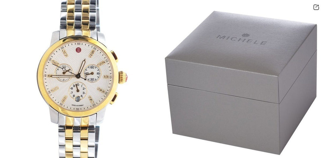 NEW Michele Uptown Diamond Two Tone Gold & Silver Watch MWW25A000002 NIB