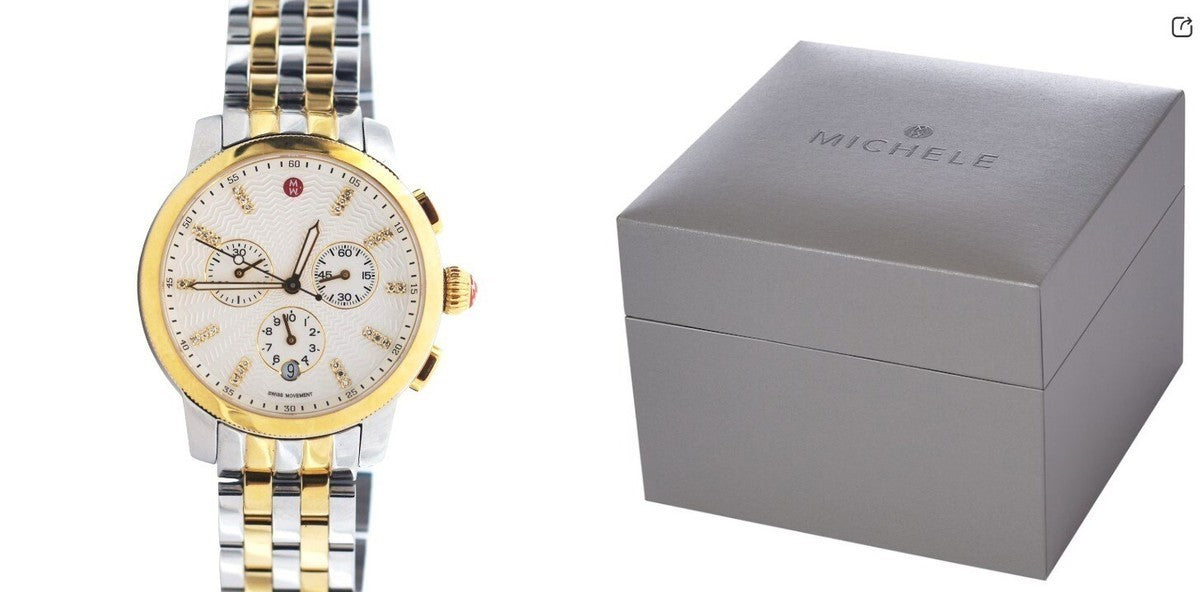 NEW Michele Uptown Diamond Two Tone Gold & Silver Watch MWW25A000002 NIB
