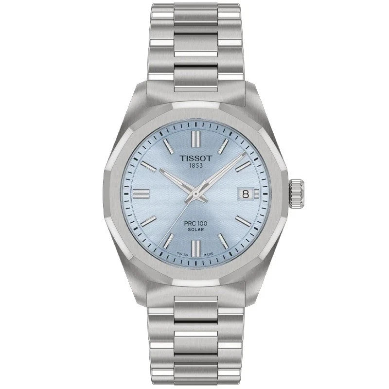 Tissot PRC 100 Solar 34mm Ice Blue Dial Women's Watch T1518221135100 New In Box