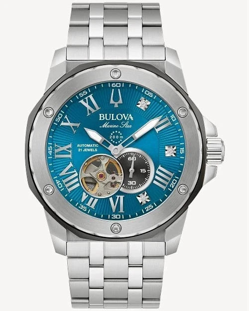 Bulova Automatic Marine Star Marc Anthony Blue Dial Diamond Mens Watch 98D184