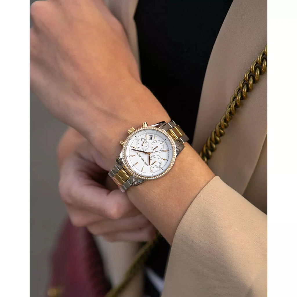 NEW Genuine MICHAEL KORS Ritz Chronograph Crystals Gold 37mm Womens Watch MK6474