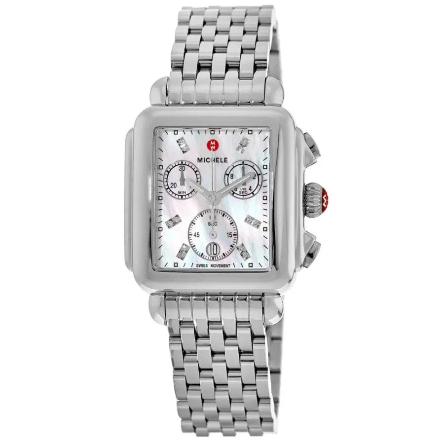 New Michele Deco Diamond Mother of Pearl Dal Steel Women's Watch MWW06A000778