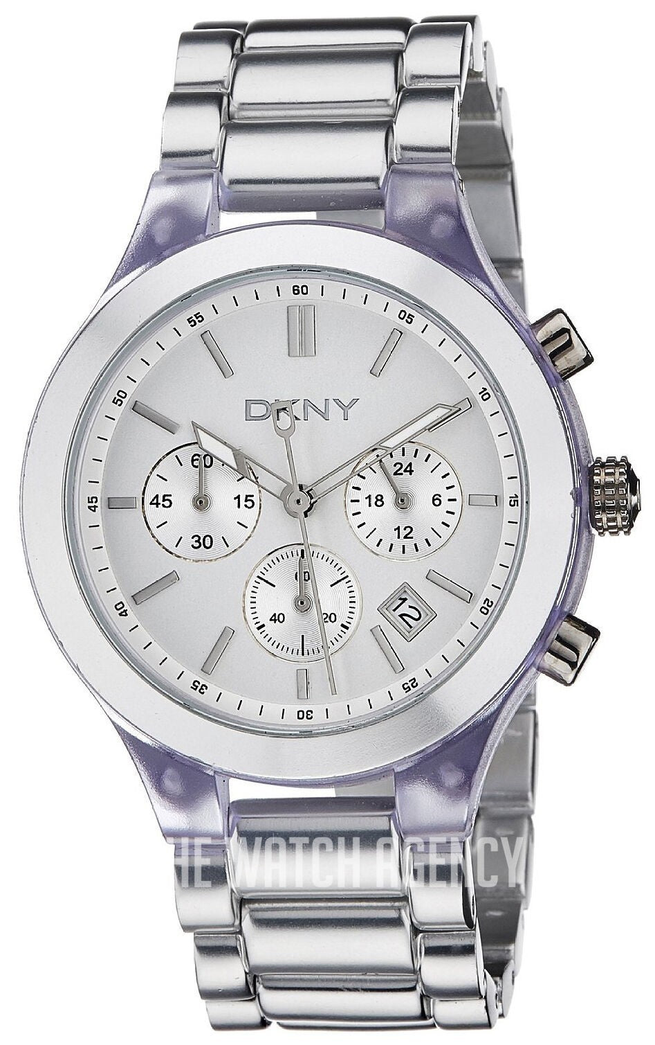 Ladies DKNY NY8262 Silver Tone Chronograph Quartz Date Watch New In Box