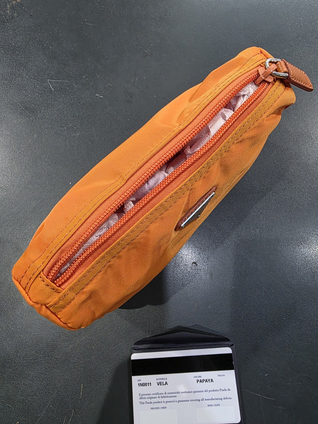Prada Vela Orange Nylon Beauty Bag Cosmetic Makeup Case 100% Authentic