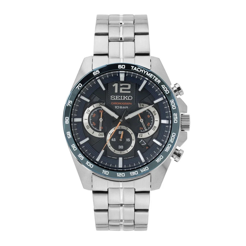 SEIKO Analogue Quartz Chronograph Watch Navy Dial SSB345 New In Box