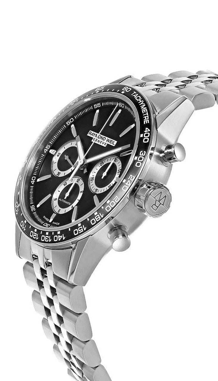 Raymond Weil Silver Mens Chronograph Watch Freelancer 7741-ST1-20021 New