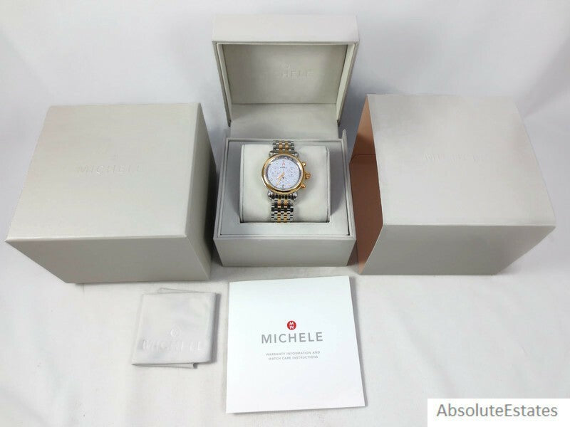 NEW Michele Mirror Two Tone Gold Silver Diamond CSX 36 Watch MWW03C000519