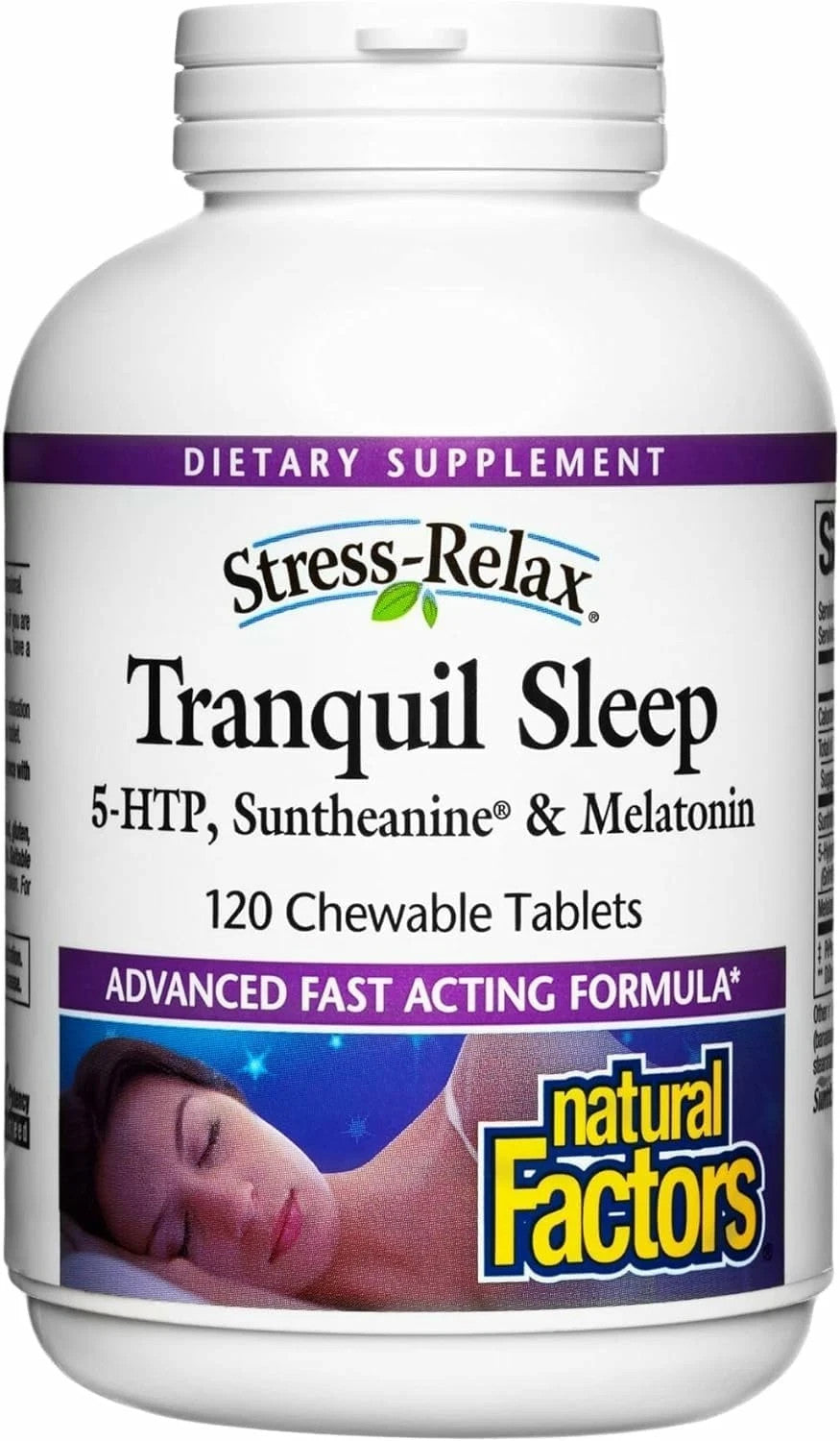 Natural Factors Tranquil Sleep Chewable Melatonin 5-HTP 120 Tablets Exp 03/27
