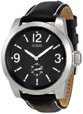 Guess Men's U95196G1 Black Leather Analog Quartz Watch with Black Dial New