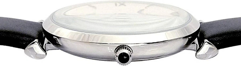 Emporio Armani AR1674 Retro Analog Quartz Silver Dial Black Leather Strap Watch