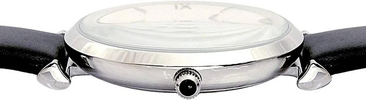 Emporio Armani AR1674 Retro Analog Quartz Silver Dial Black Leather Strap Watch