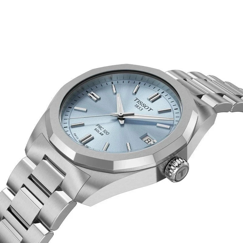 Tissot PRC 100 Solar 34mm Ice Blue Dial Women's Watch T1518221135100 New In Box
