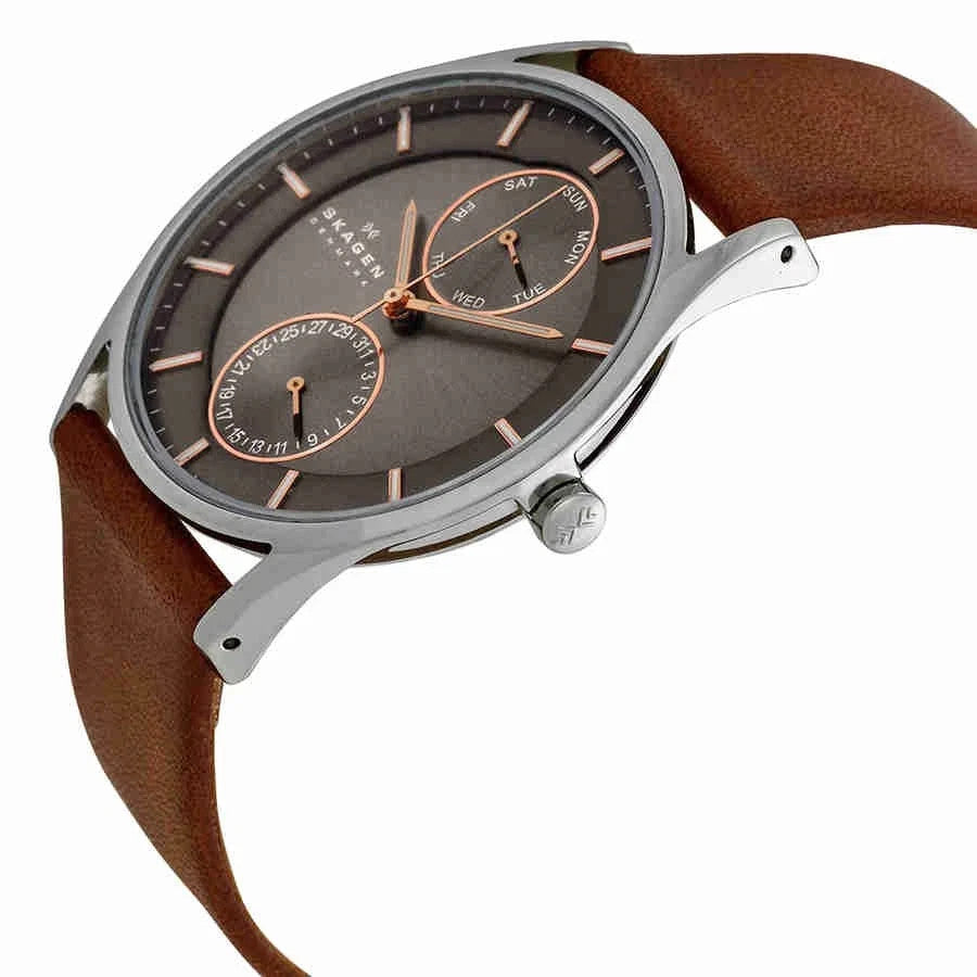 Skagen Holst Charcoal Dial Brown Leather Men's Watch SKW6086 New In Box