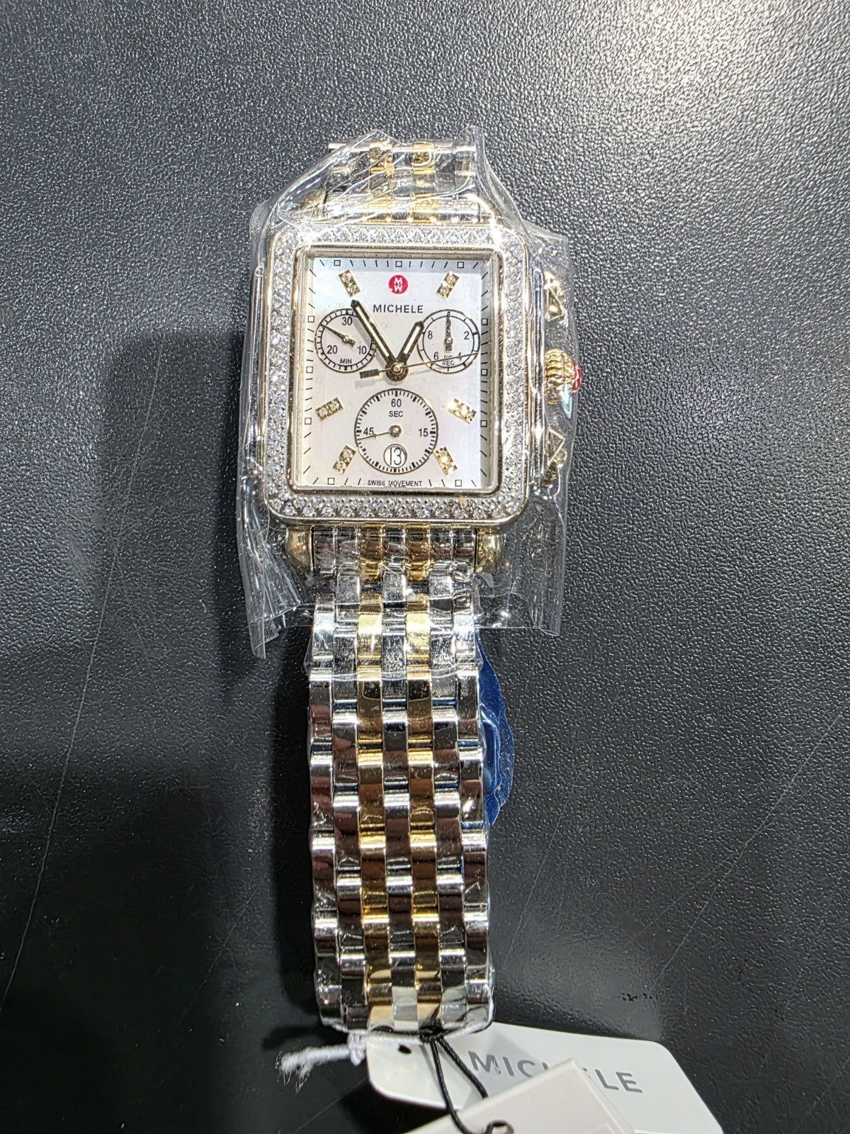 Michele Deco Diamond Gold Two-Tone MOP Diamond watch MWW06A000776 100% Authentic