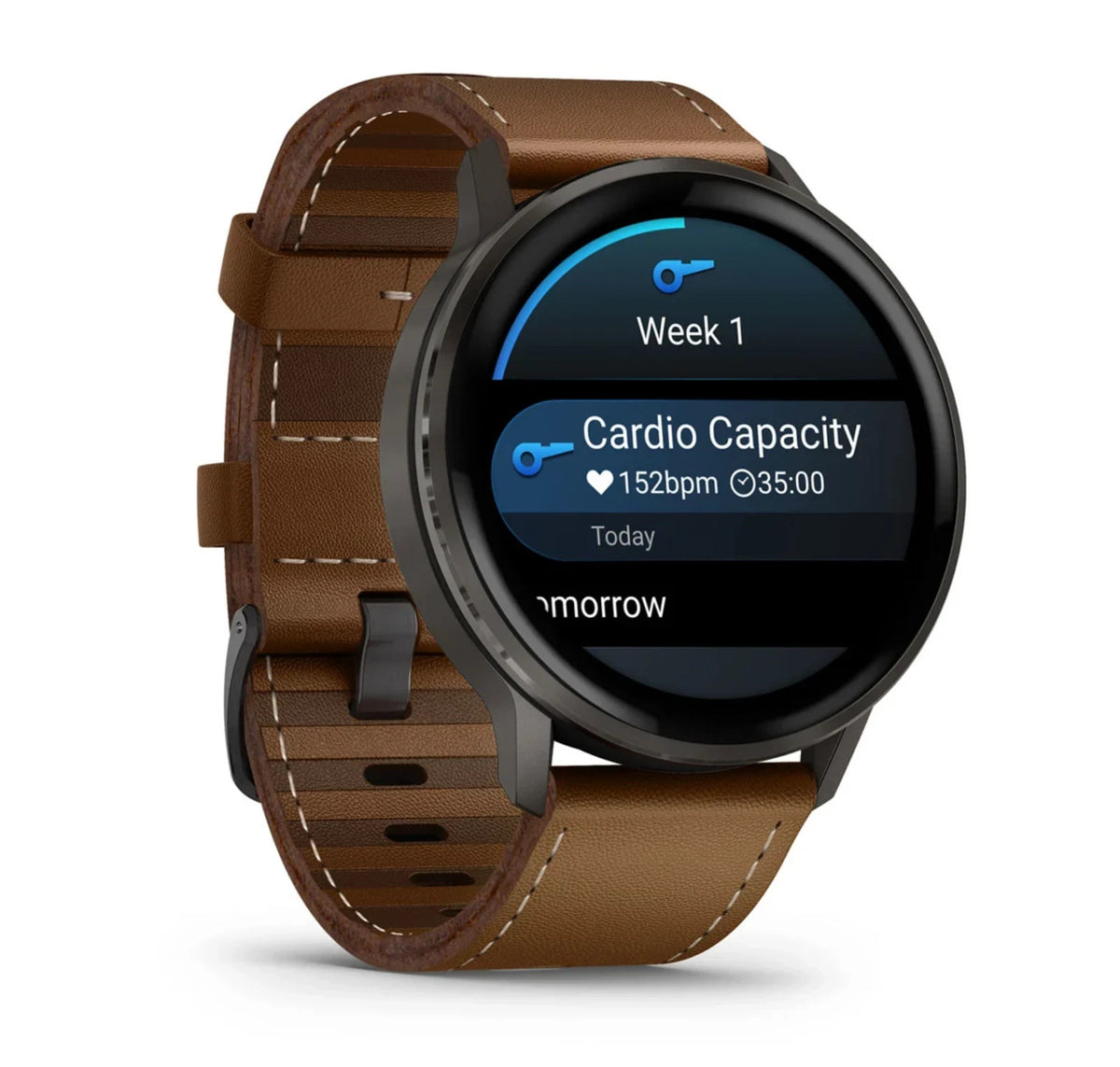 Garmin Venu 4 Slate Black Silicone and Brown Leather Bands 010-03014-03 Open Box