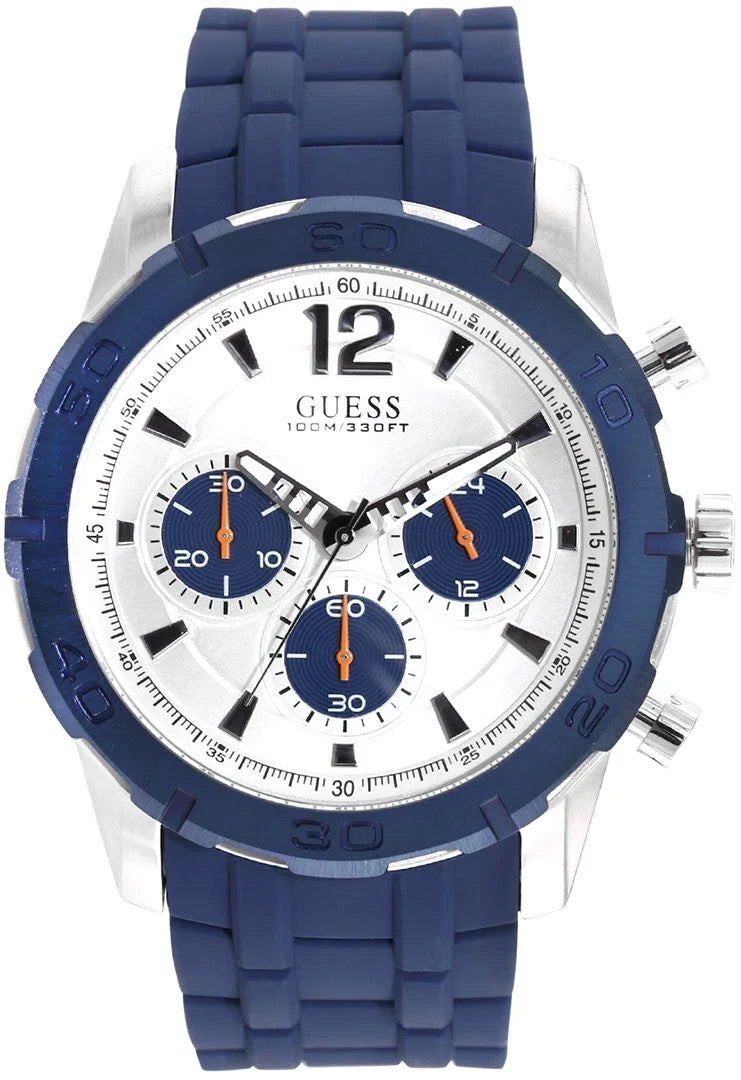 Guess Men's Quartz Analog Display Rubber Strap W0864G6 Silver Dial Watch