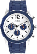 Guess Men's Quartz Analog Display Rubber Strap W0864G6 Silver Dial Watch