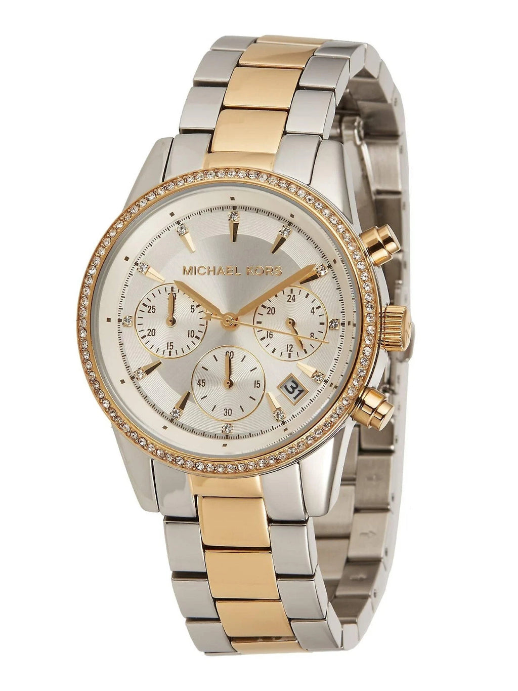 NEW Genuine MICHAEL KORS Ritz Chronograph Crystals Gold 37mm Womens Watch MK6474