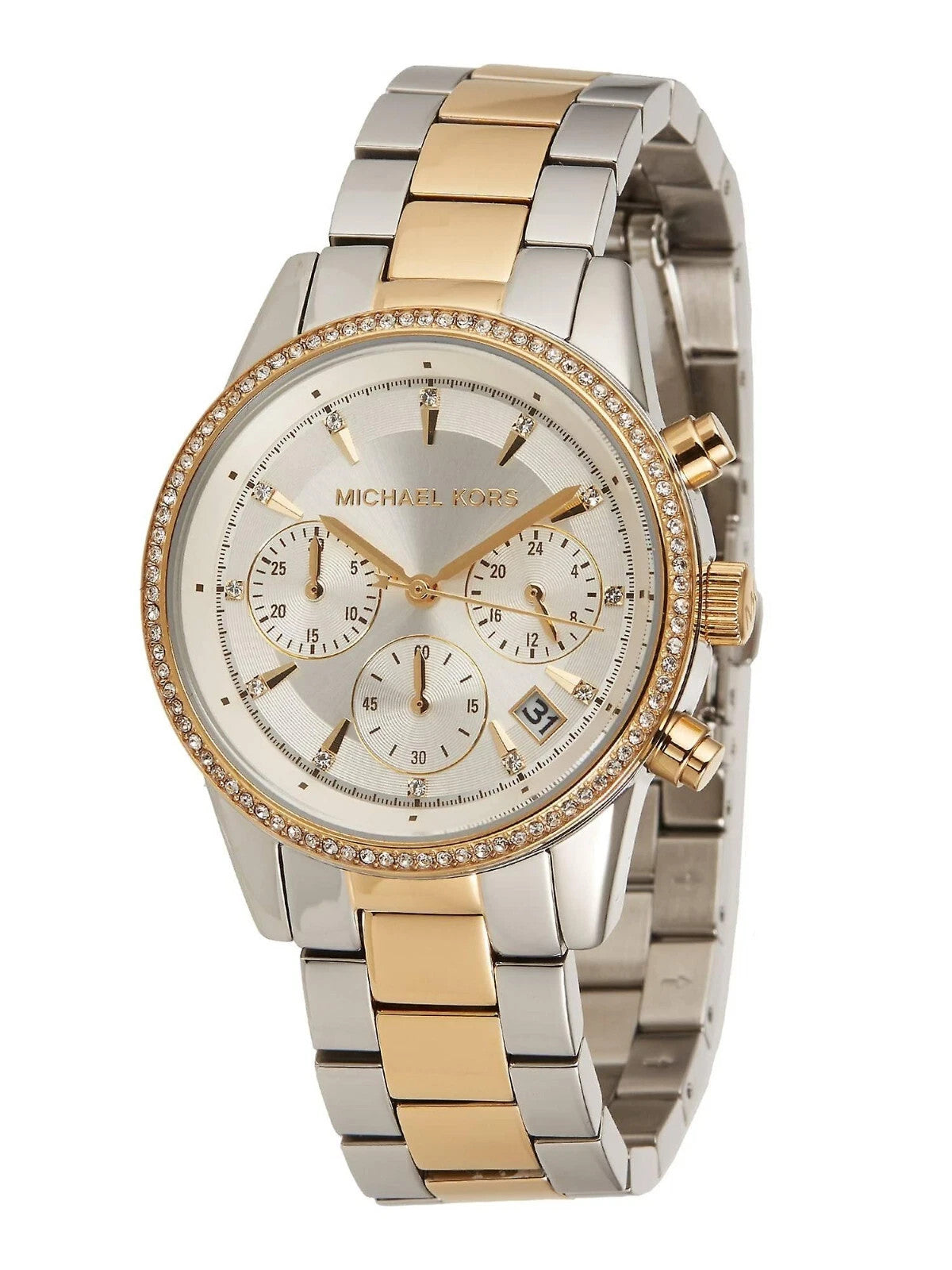 NEW Genuine MICHAEL KORS Ritz Chronograph Crystals Gold 37mm Womens Watch MK6474