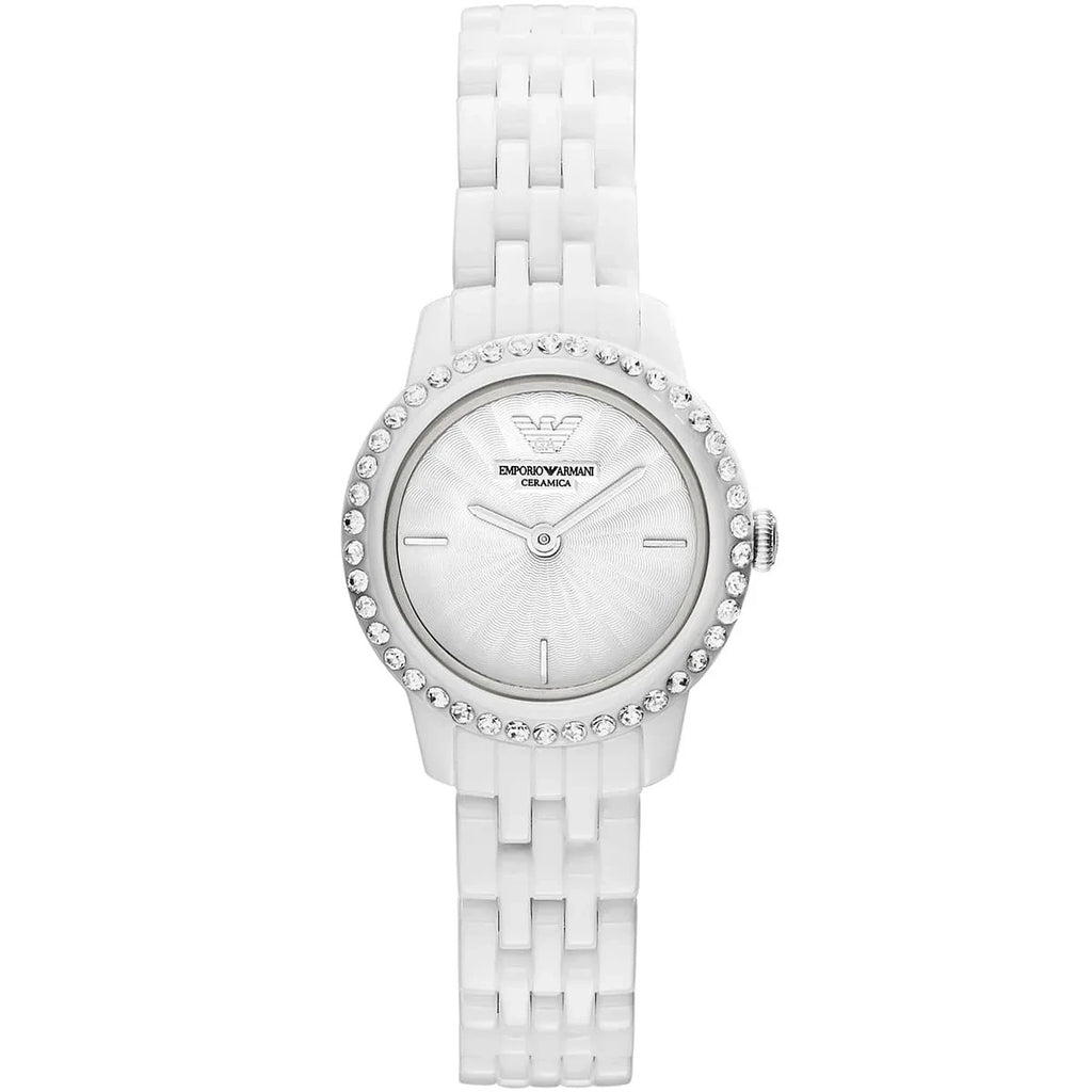 Emporio Armani AR1479 Ceramic White Ladies Watch With Crystal Bezel New