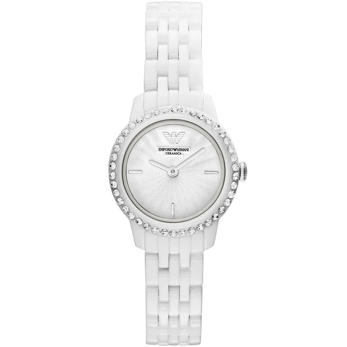 Emporio Armani AR1479 Ceramic White Ladies Watch With Crystal Bezel New