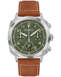 *BRAND NEW* Bulova Military Green Dial Brown Leather Strap Men's Watch 96B482