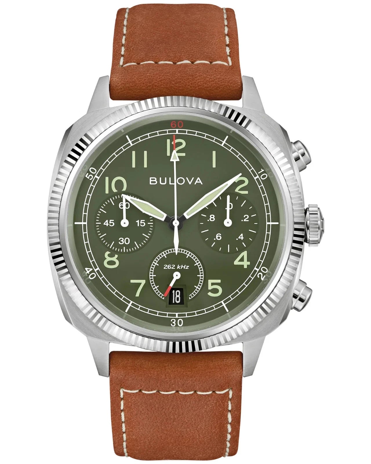 *BRAND NEW* Bulova Military Green Dial Brown Leather Strap Men's Watch 96B482