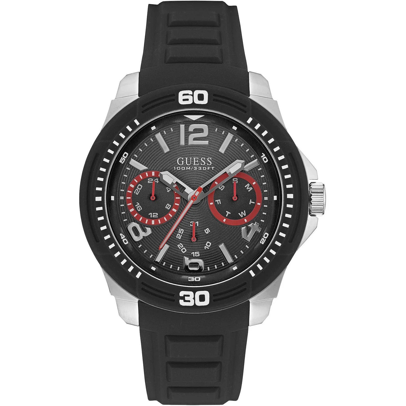 Mens Wristwatch GUESS TREAD W0967G1 Multifunction Silicone Black Sub 100mt NEW