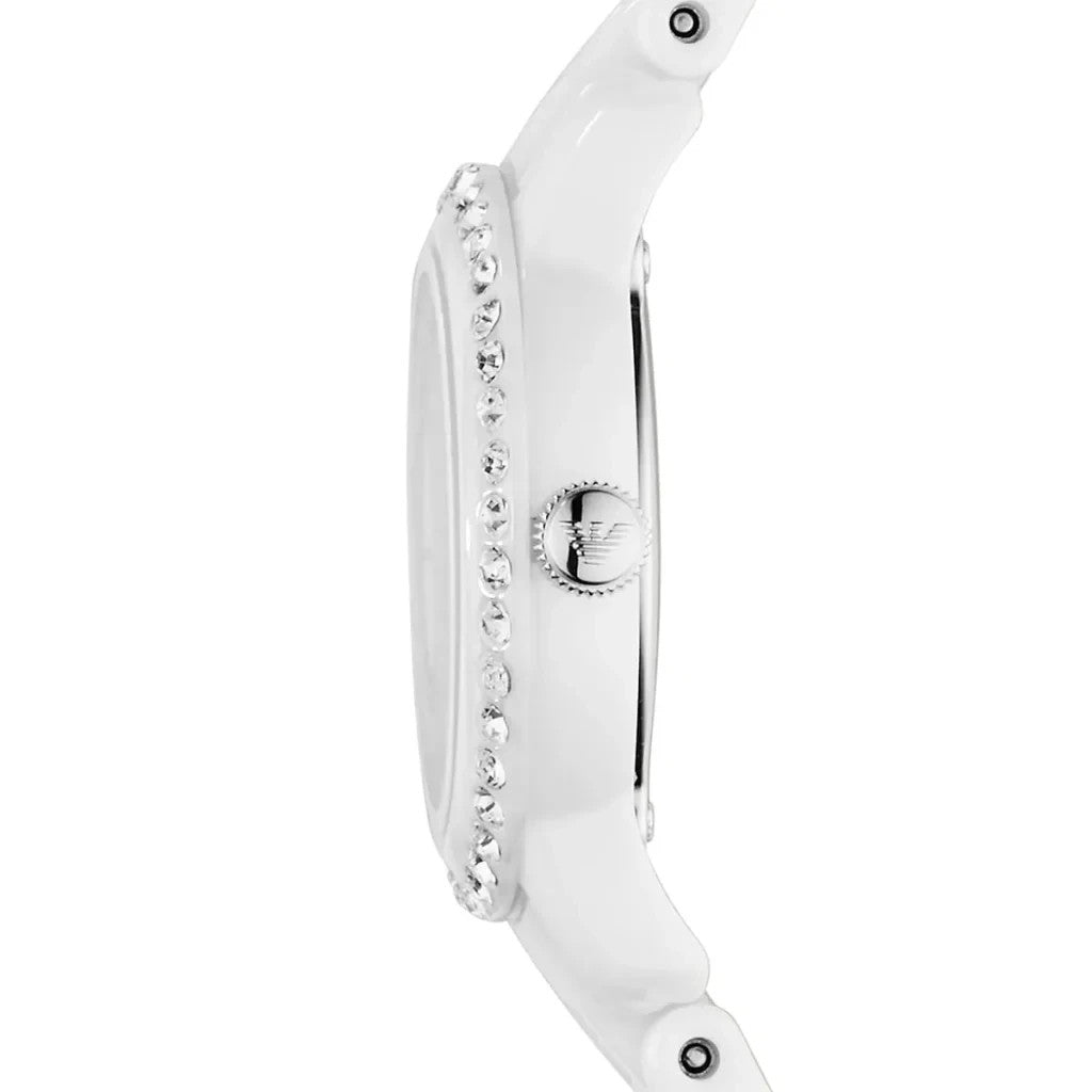Emporio Armani AR1479 Ceramic White Ladies Watch With Crystal Bezel New
