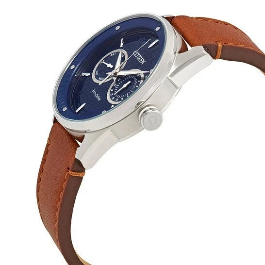 Citizen Men's Eco-Drive CTO Blue Dial Brown Leather 42mm Steel Watch BU4020-01L