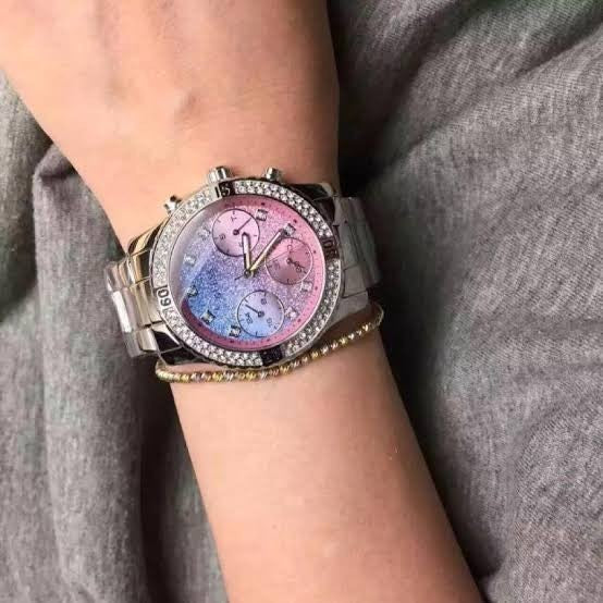 Guess Confetti Multicolored Dial Silver Steel Strap Watch For Women W0774L1 New