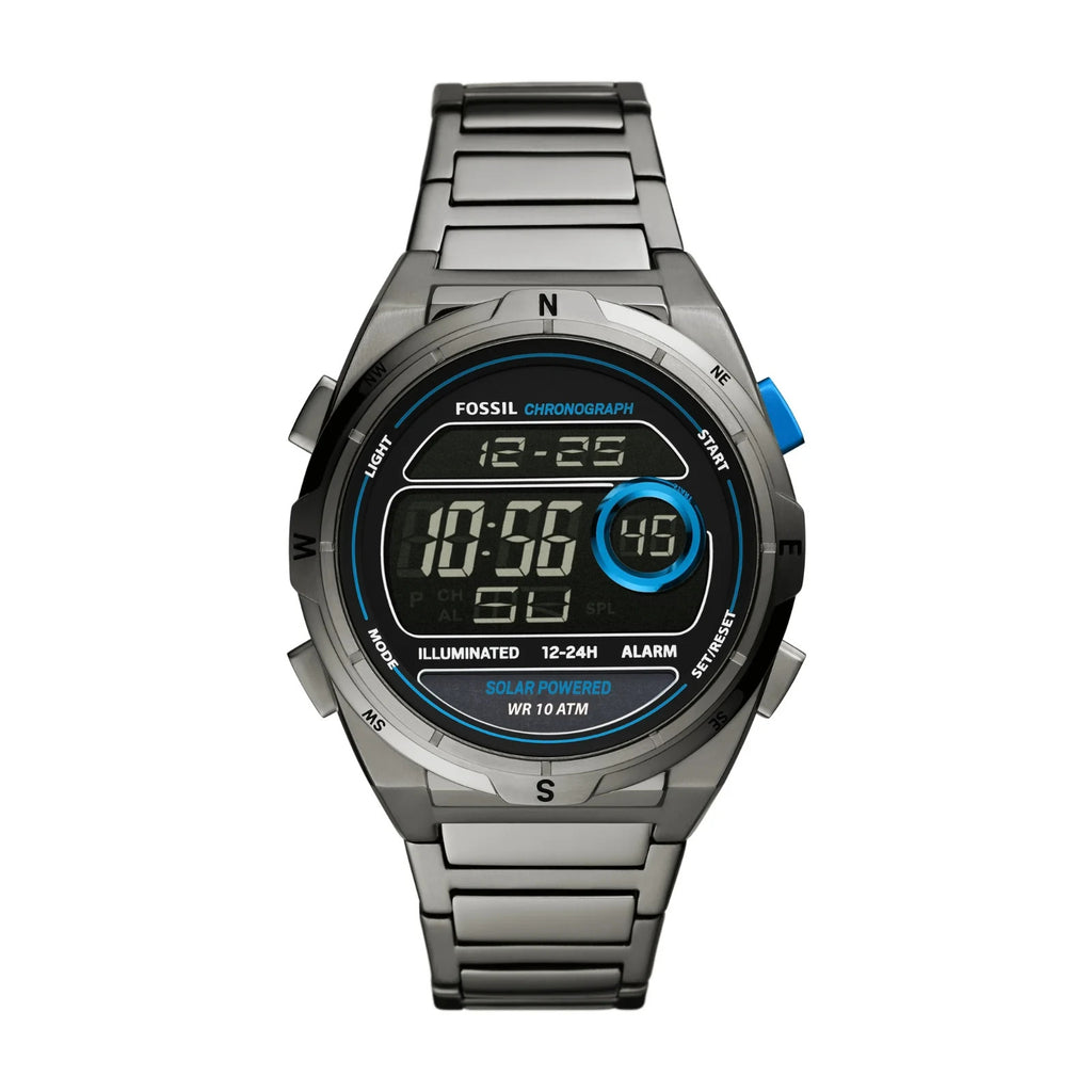Fossil FS5861 Everett Solar-Powered Digital Stainless Steel Watch New In Box