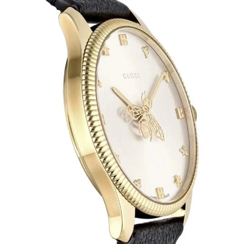 Gucci G-Timeless YA1264181 Quartz Silver Dial Black Leather Strap Watch New