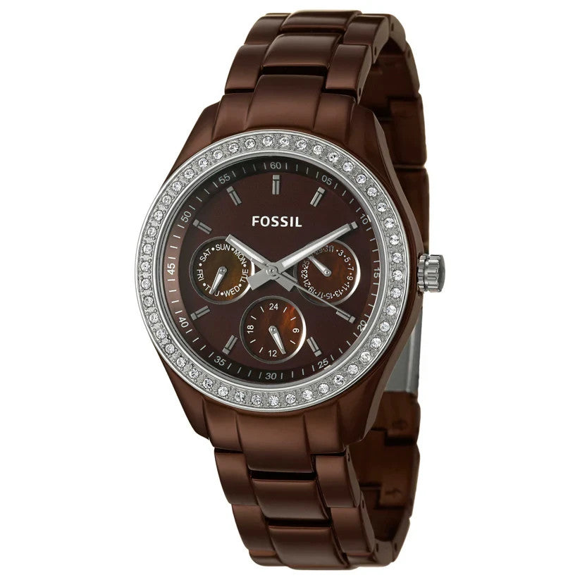 Fossil Stella Watch ES2949 Womens Day Date 37mm Case Bracelet Band Quartz