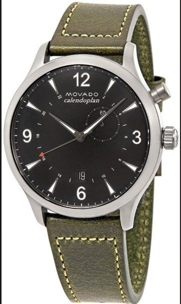 Movado Heritage Black Dial Green Leather Strap 3650029 New In Box