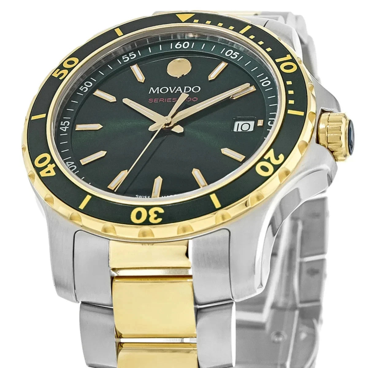 New Movado Series 800 Green Dial Two Tone Gold 2600147 Mens Swiss 40mm Watch