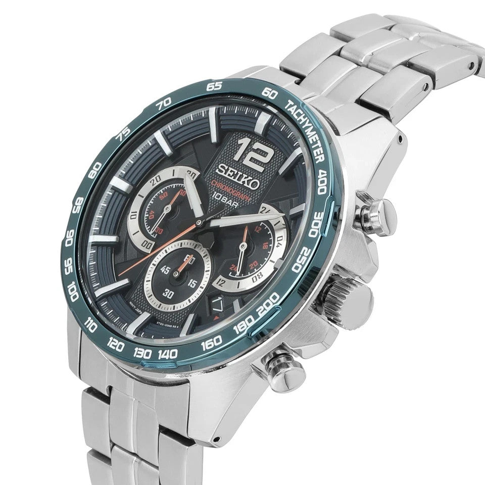 SEIKO Analogue Quartz Chronograph Watch Navy Dial SSB345 New In Box