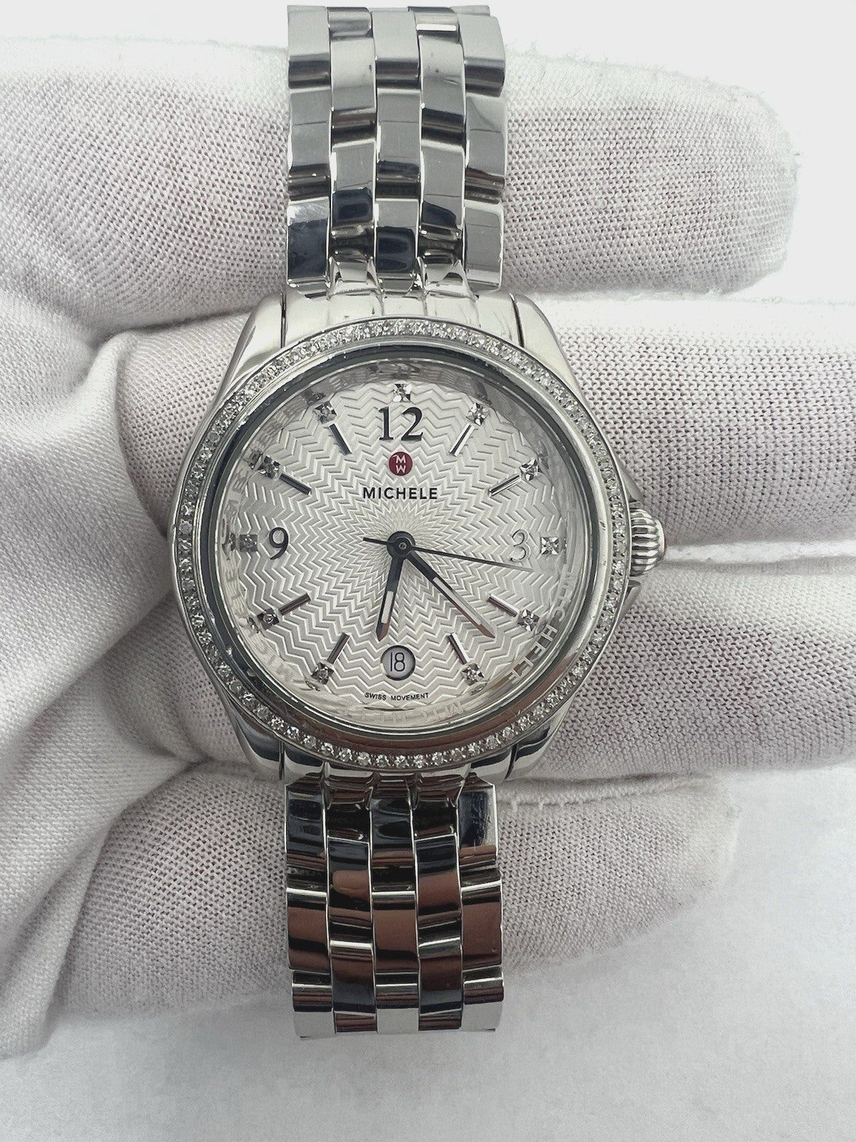 Michele Belmore Diamond Bezel with White Textured Dial Ladies Watch MWW29A000005 - product image