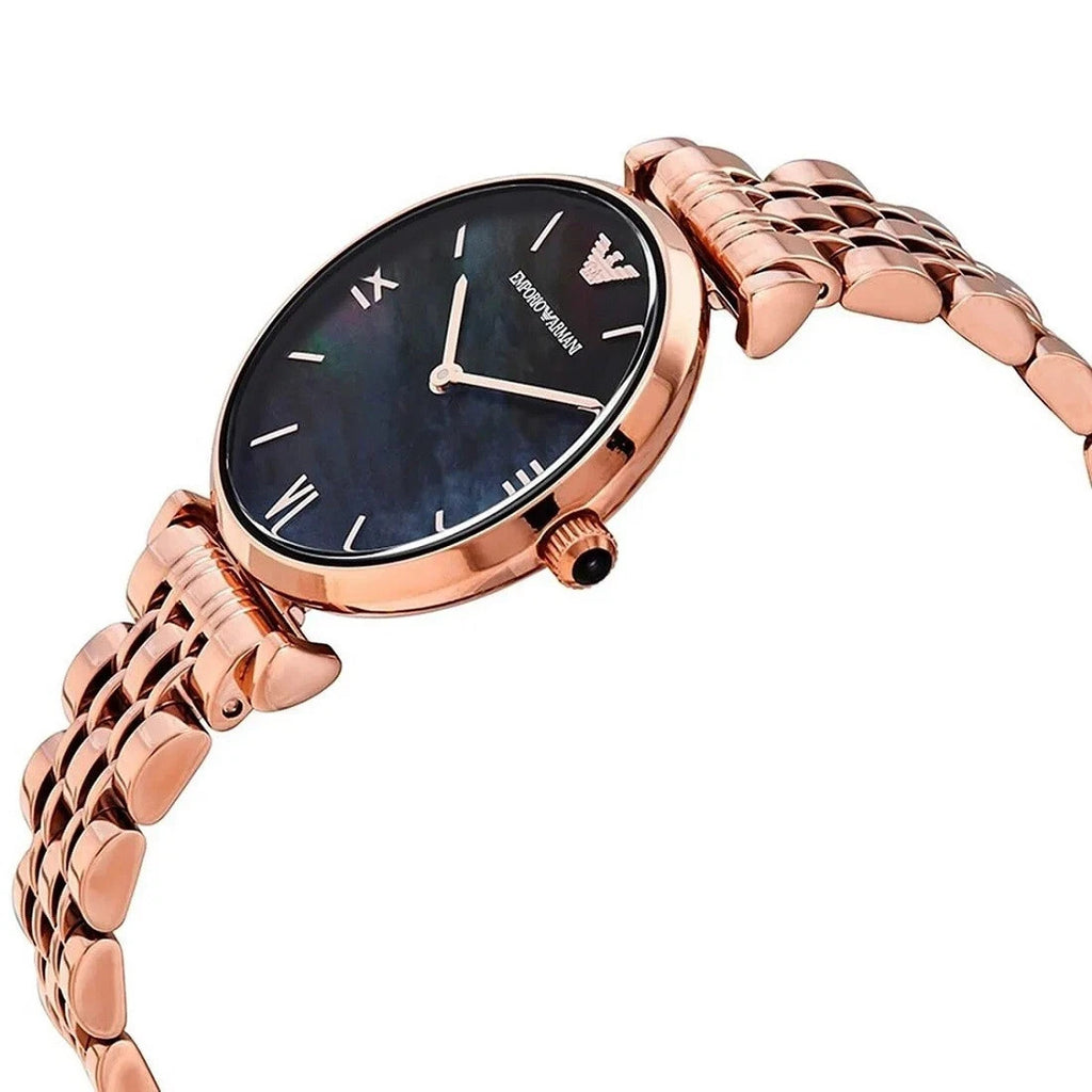 NEW EMPORIO ARMANI WOMENS WATCH AR11145 ROSE GOLD BRACELET & BLACK DIAL GENUINE