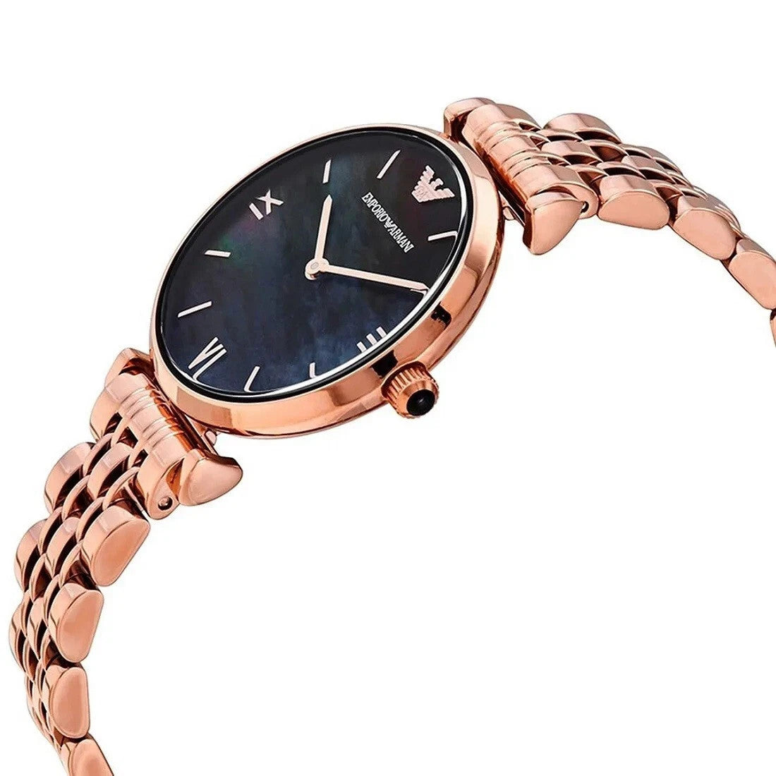 NEW EMPORIO ARMANI WOMENS WATCH AR11145 ROSE GOLD BRACELET & BLACK DIAL GENUINE