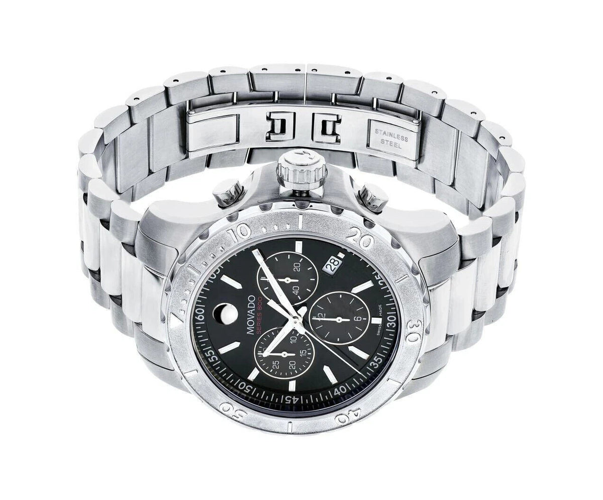 New Movado Series 800 Chronograph Black Dial Steel 2600110 Mens Swiss 42mm Watch