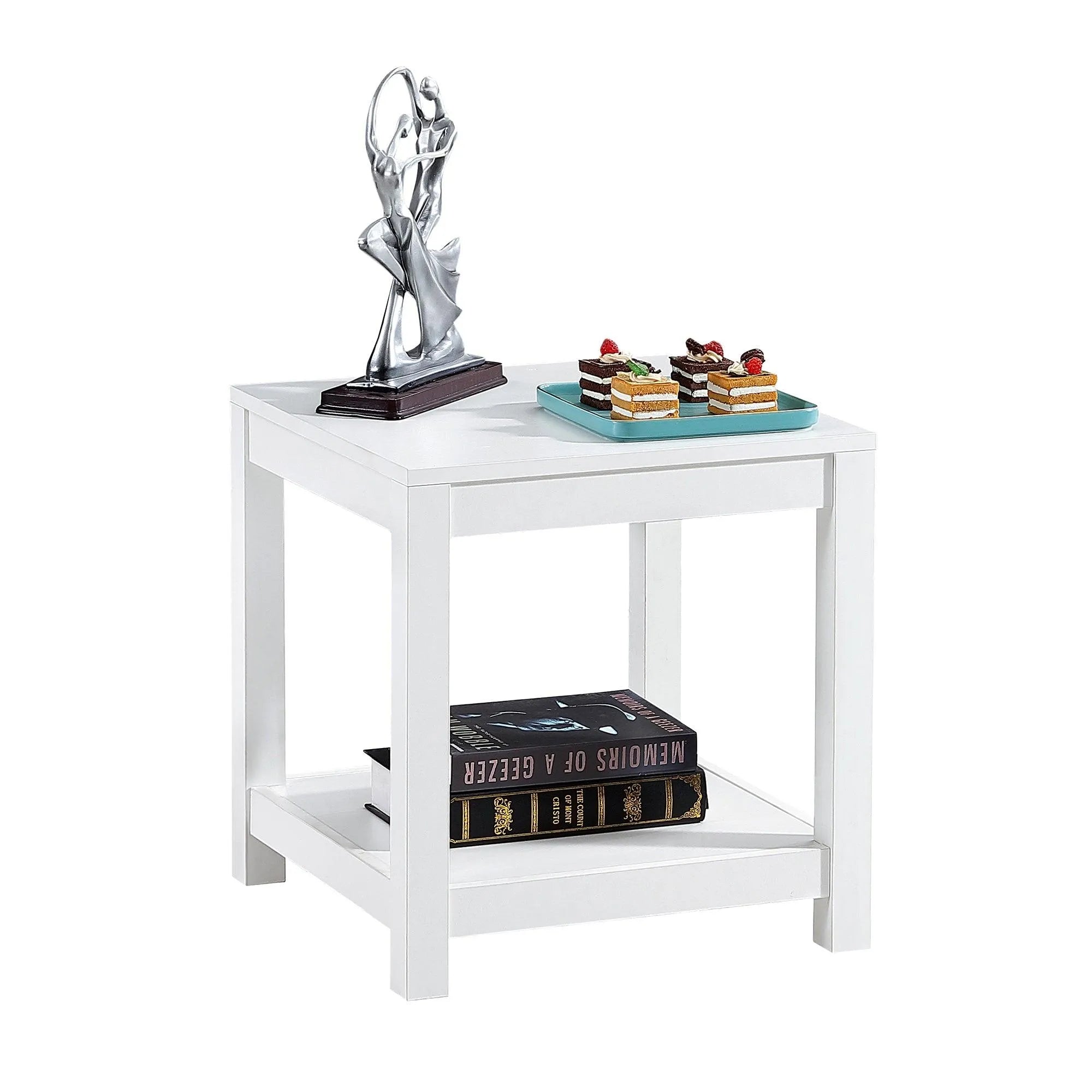Simple white side table , 2-tier small space end table ,modern night stand, sofa table, side table with storage shelve - PremiumBrandGoods
