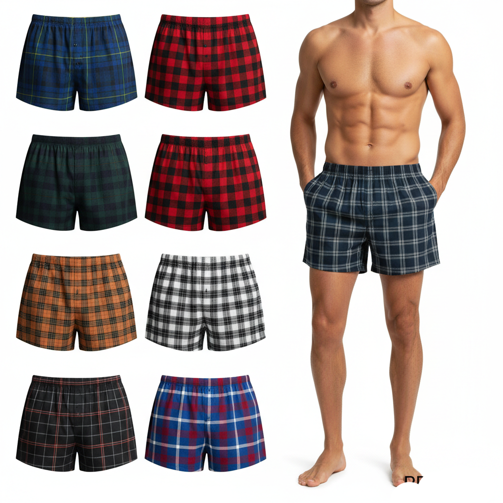Tartan Plaid Boxer Shorts 6 Pack Cotton Blend Moisture Wicking S-4XL Mens