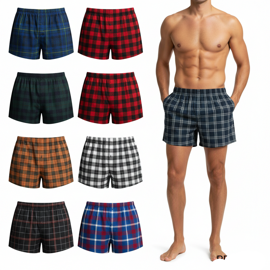 Tartan Plaid Boxer Shorts 6 Pack Cotton Blend Moisture Wicking S-4XL Mens
