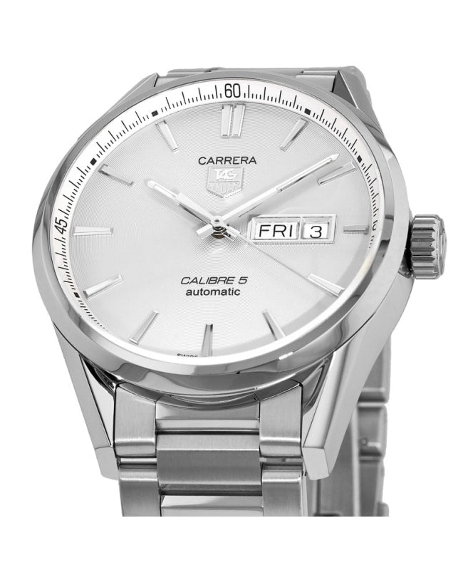 Tag Heuer Carrera Calibre 5 Day-Date Automatic White Dial Stainless Steel Men's Watch WAR201B.BA0723